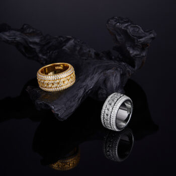 silver ring Mens 925 Silver Full-Set Moissanite Swivel Cuban Ring