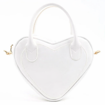 White Heart Shaped Faux Leather Zipper Bag Single Compartment Hand Arm And Shoulder Bag - View 1