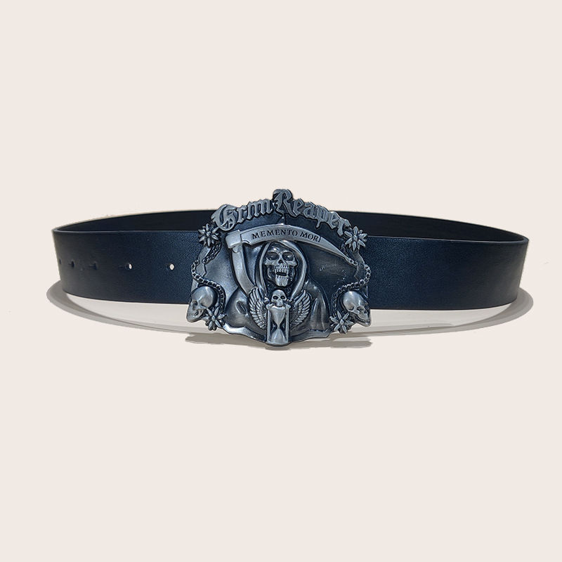 c09e69e2-a28f-49ae-8a21-5ad80085a50a skull and rose Personalized Skull And Rose Embossed PU Leather Belt
