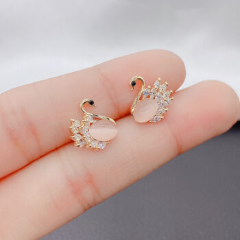 Warm Cat Eye Stone Swan Elegant Super Fairy Earrings - View 2