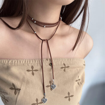 Yabi Accessories Bohemian Heart-Shaped Long Leather Rope Wrap Necklace - View 2
