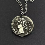 Roman Antique Coin Portrait White Copper Silver Plated Pendant - View 1