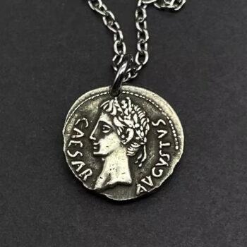 Roman Antique Coin Portrait White Copper Silver Plated Pendant - View 1