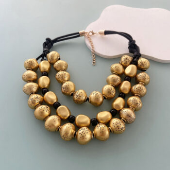gold necklace Exaggerated Retro Trendy Three Layer Gold Bead Hand Knotted Rope Necklace