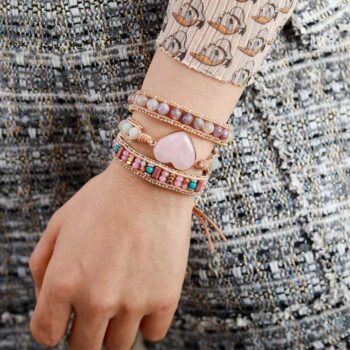 Crystal Heart Shaped Leather Wrapped 3 Circle Wrap Bangle - View 1