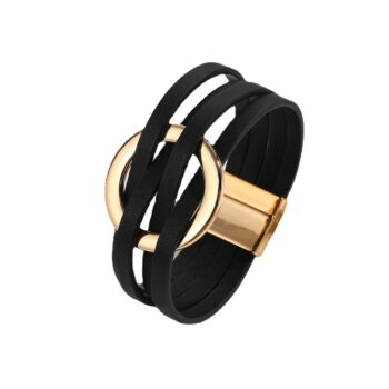 bracelet Cross Leather Women Bracelet Metal Big Ring Cuff Bangle Multi-layer Wristband Magnetic Snap Bangle