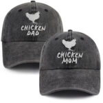 women hat Set Of 2 Pcs Chicken Dad And Chicken Mom Hat, Funny Adjustable Washed Cotton Embroidered Farm Baseball Cap