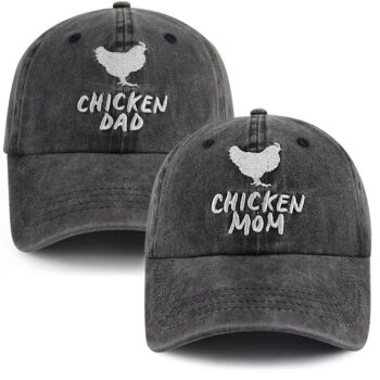 women hat Set Of 2 Pcs Chicken Dad And Chicken Mom Hat, Funny Adjustable Washed Cotton Embroidered Farm Baseball Cap