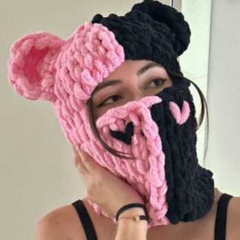handmade knitted color Handmade Knitted Color Matching Sweet Cool Bear Ear Wool Mask Beanie