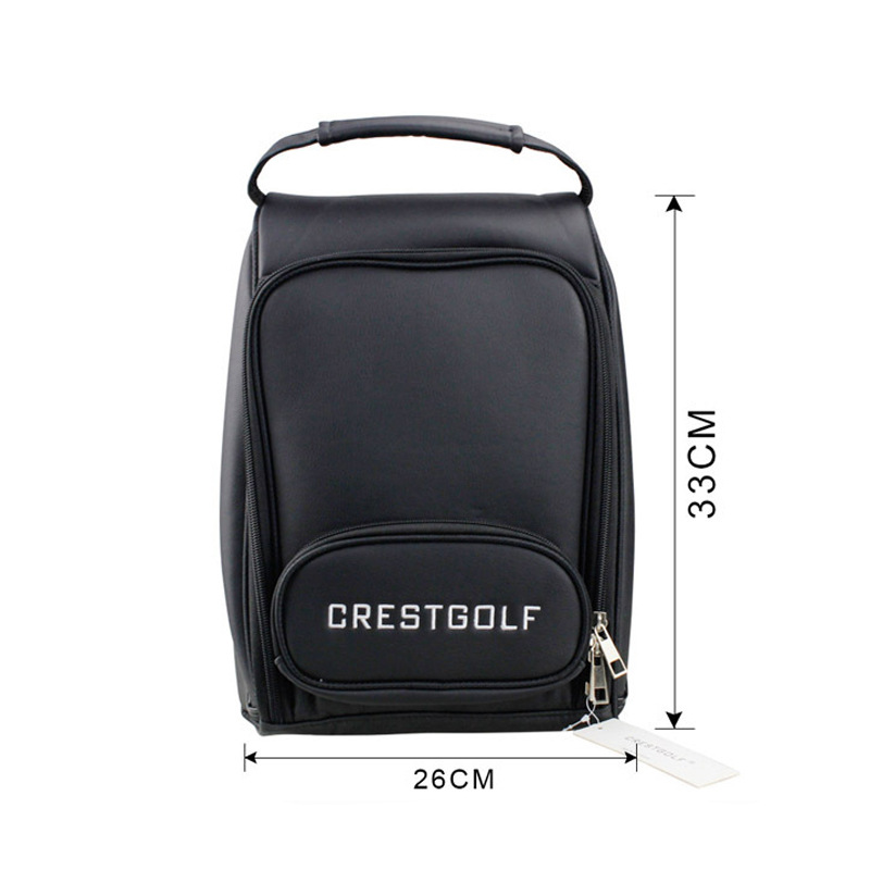 c8ef9742-2011-4947-9ceb-a9523a749e87 crestgolf black leather Crestgolf Black PU Leather Waterproof Golf Shoe Bag