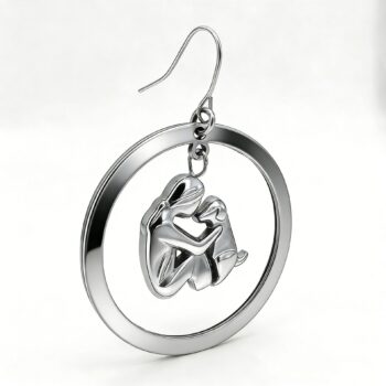 Stainless Steel Girl Hugging A Pet Dog Earrings - View 1