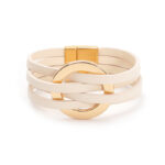 bracelet Cross Leather Women Bracelet Metal Big Ring Cuff Bangle Multi-layer Wristband Magnetic Snap Bangle