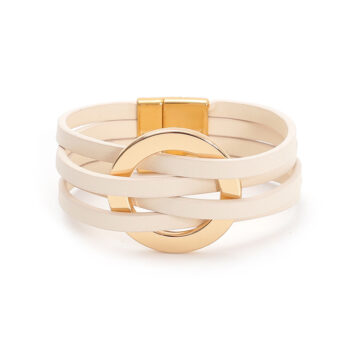 bracelet Cross Leather Women Bracelet Metal Big Ring Cuff Bangle Multi-layer Wristband Magnetic Snap Bangle