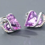 Ocean Heart Minimalist Earrings With Birthstone Accents - View 1