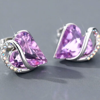 Ocean Heart Minimalist Earrings With Birthstone Accents - View 1