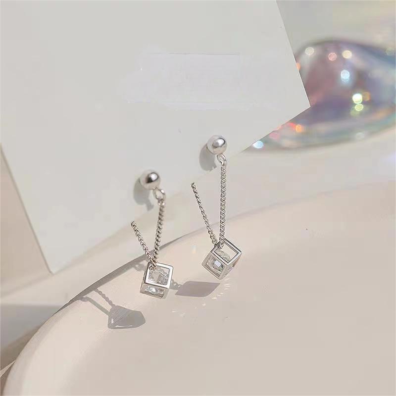 cd62092d-411d-4aa6-a905-039e3444d298 S925 Sterling Silver Rubik's Cube Earrings Female Niche Design High-grade Light Luxury Earrings - View 1