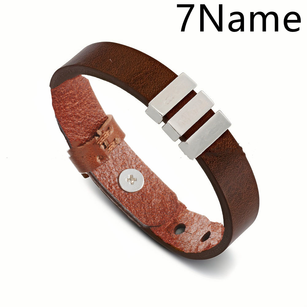 ce6d6e75-19ee-447b-ae7f-7ae4a50bab3e Customized Family Names Bracelet For Men Personalized Engraved Stainless Steel Beads Leather Bracelets Bangle Father's Day Gi