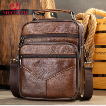 Men's Top Grain Leather Large Capacity Business Commuter Crossbody Bag Genuine Leather