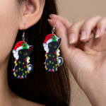 pair acrylic christmas - 1 Pair Acrylic Christmas Earrings, Cute Cat Design, Unique