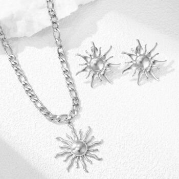 earrings - Fashion Sunflower Premium Necklace Earrings Two Piece Set