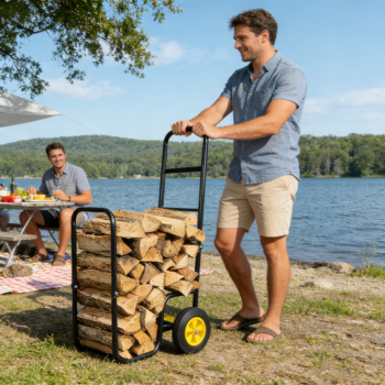 Firewood Log Cart Carrier - Outdoor Or Indoor Black Steel - View 2