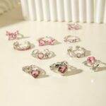 10pcs pink rhinestone - 10Pcs Fashion Pink Rhinestone Bow Heart Rings For Women,