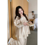 loose, breathable cotton - Loose, Breathable Cotton-linen Plaid Long-sleeve Loungewear