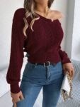 cable knit off - European And American Fashion Cable-knit Off-shoulder