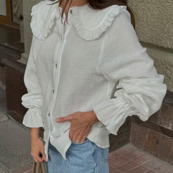 sleeve shirt - Peter Pan Collar Ruffled Lantern-sleeve Shirt