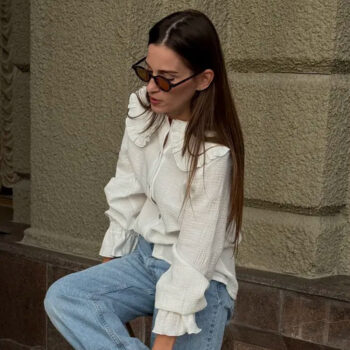 Peter Pan Collar Ruffled Lantern-sleeve Shirt - View 2