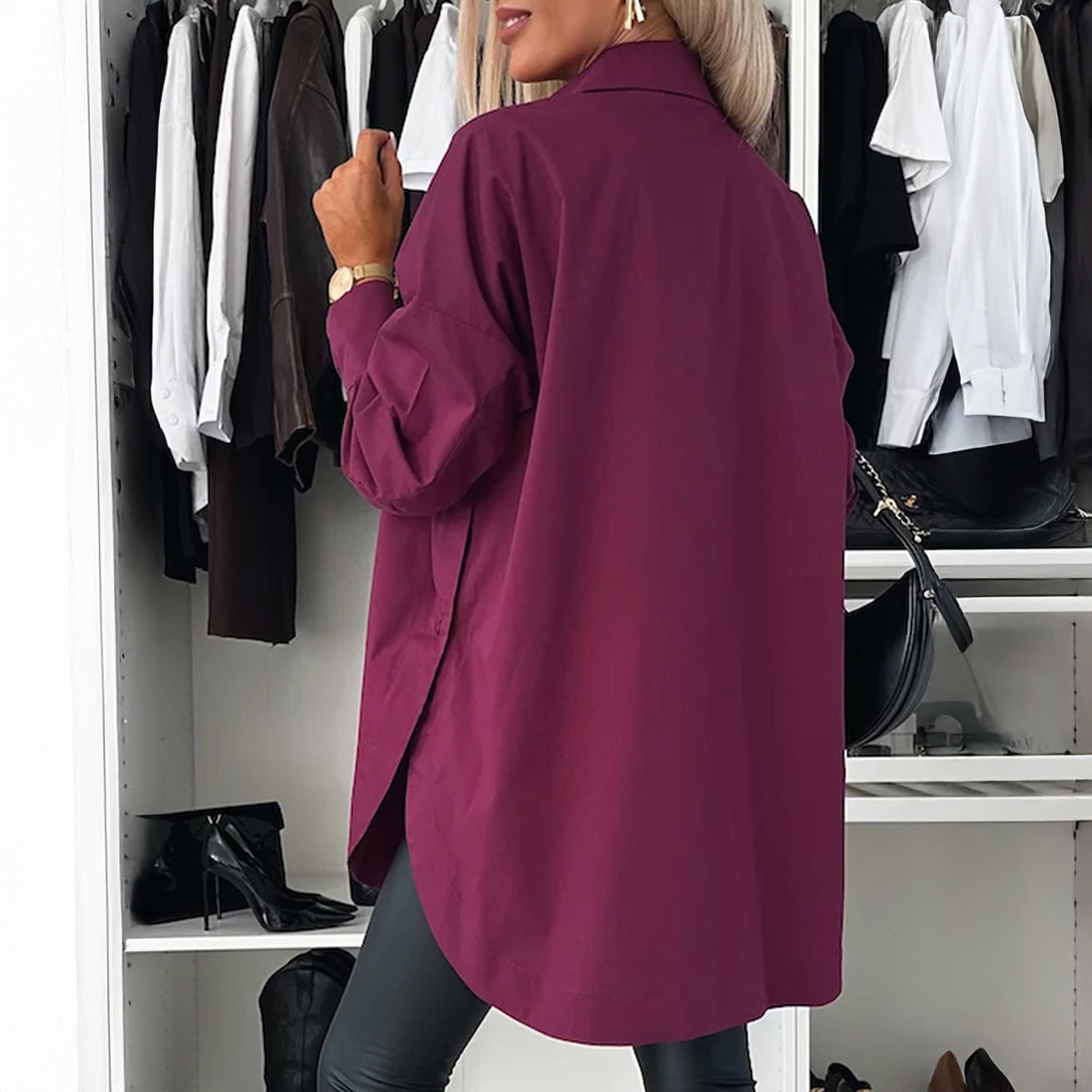 cj-2601080429561632900-2-80433 Solid-color Button-down Long-sleeve Versatile Chic Work - View 3