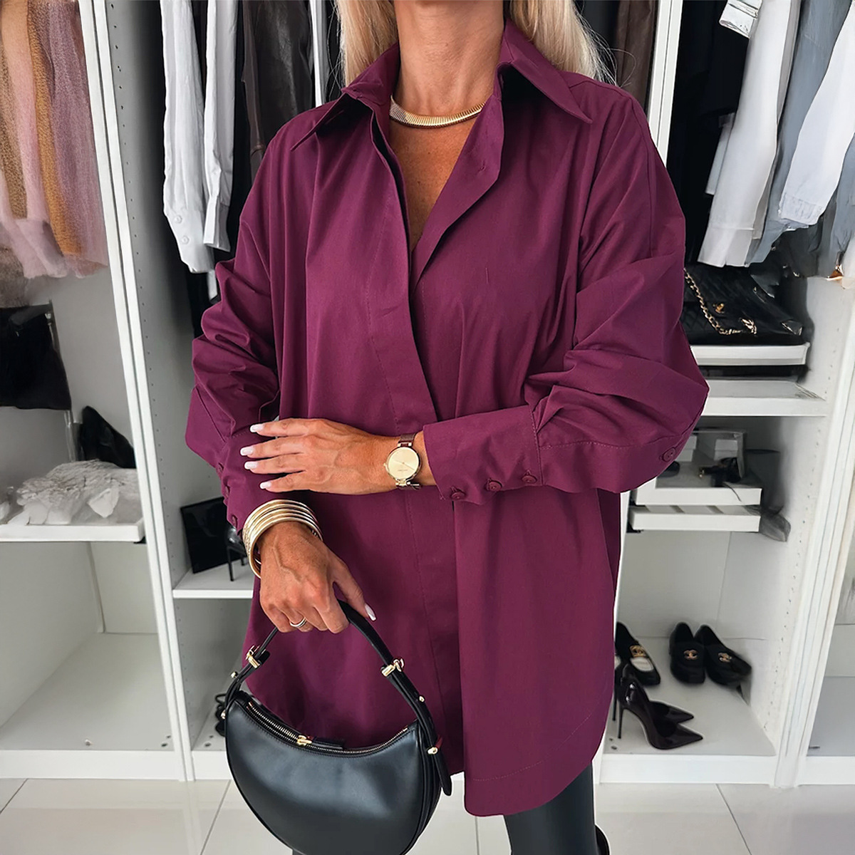 cj-2601080429561632900-3-22881 Solid-color Button-down Long-sleeve Versatile Chic Work - View 4