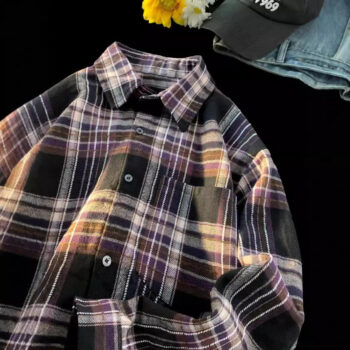 New Japanese-style Retro Color-block Design Loose-fit Shirt - View 2