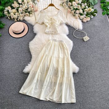 shirt fashion - Hollowed-out Embroidered V-Neck Shirt With Ruffled Long