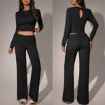 pants fashion - Womens Solid-Color Casual Fashion Top And Pants Set