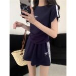 shirt fashion - Sporty Casual Striped T-shirt And Skirt Set