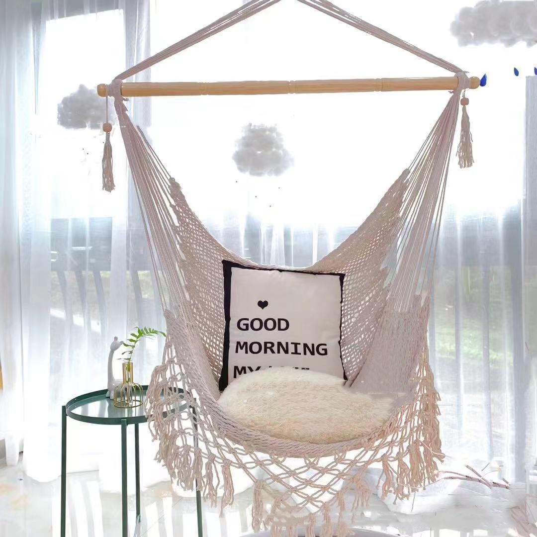 cj-2601090720541616000-0-33885 outdoor fringed cotton - Outdoor Fringed Cotton Mesh Hammock With Netting Suspension