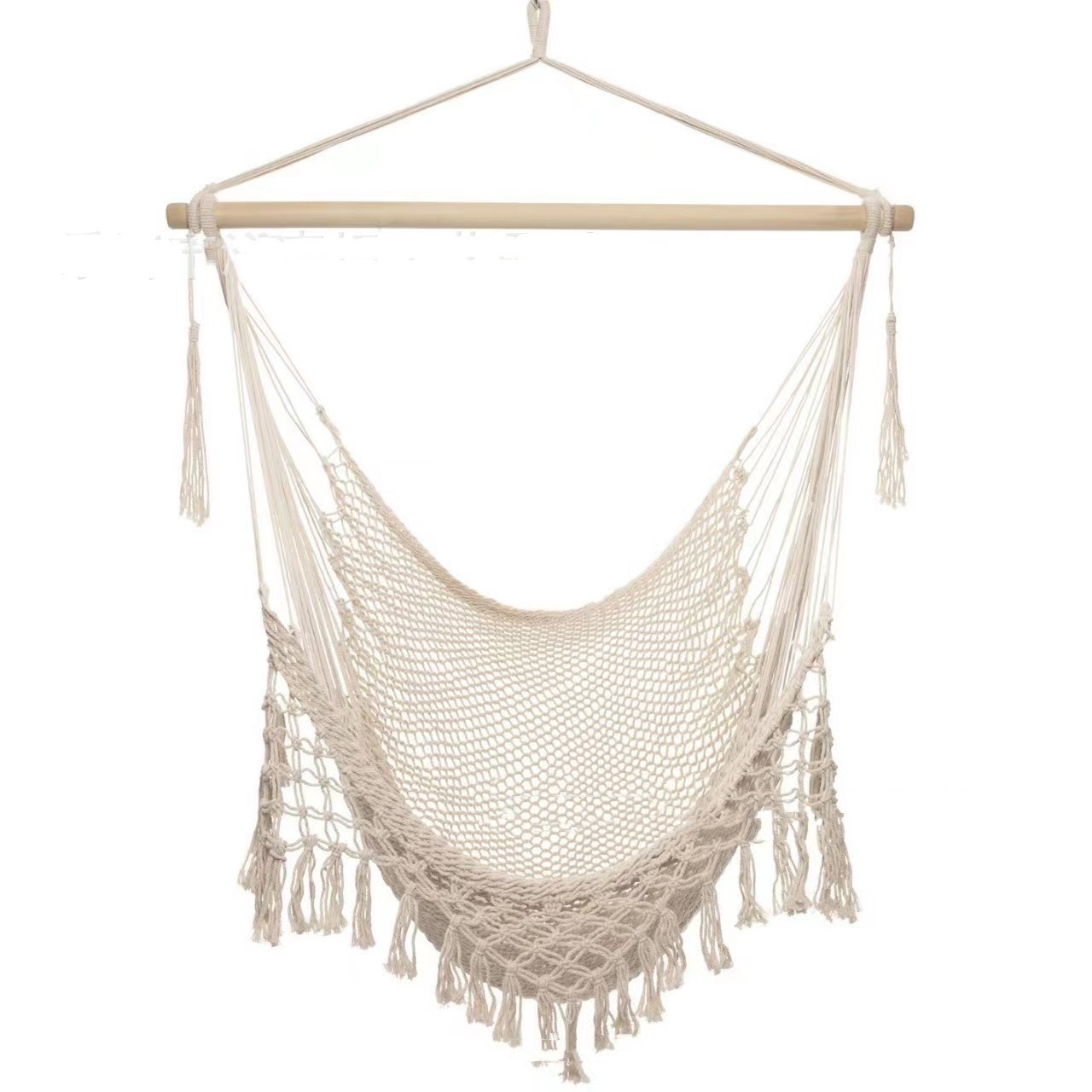 cj-2601090720541616000-1-54767 Outdoor Fringed Cotton Mesh Hammock With Netting Suspension - View 2