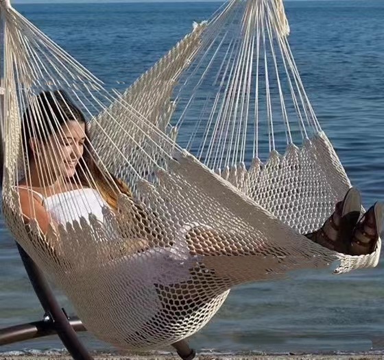 cj-2601090720541616000-2-34571 Outdoor Fringed Cotton Mesh Hammock With Netting Suspension - View 3