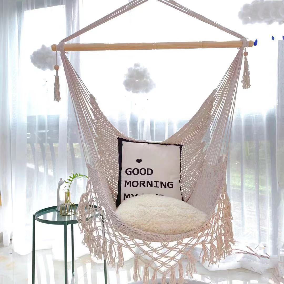 cj-2601090720541616000-3-5917 Outdoor Fringed Cotton Mesh Hammock With Netting Suspension - View 4