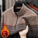 sweater fashion - Fleece-lined Extra-thick Half-zip Sweater For Young Men