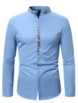 sleeve shirt - Mens Fashion Embroidered Casual Long-Sleeve Shirt