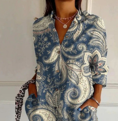 lapel shirt - Womens Blouse Cross-Border Lapel Shirt 3D Digital Print Top