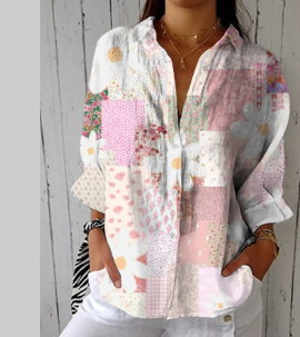 Womens Blouse Cross-Border Lapel Shirt 3D Digital Print Top - View 2