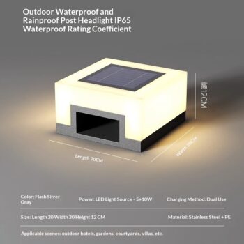 Modern Minimalist Outdoor Solar-powered Stainless Steel - View 2
