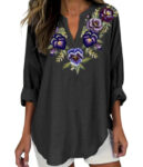 shirt fashion - Womens Fashion Floral Print V-Neck Long-Sleeve T-Shirt