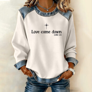 crew neck printed - Womens Fashion Crew-Neck Printed Long-Sleeve Pullover