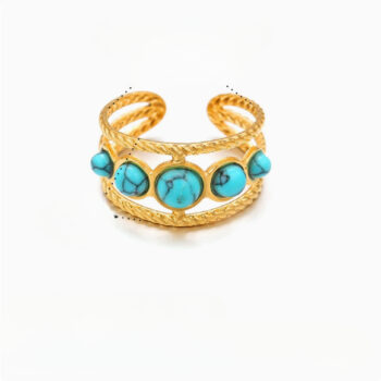 Womens Versatile Stainless Steel Turquoise Ring - View 2