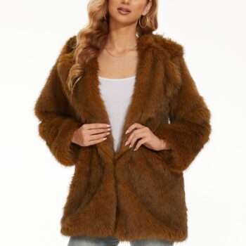 coat fashion - Mid-length Womens Faux Fur Coat Warm Long-sleeve Coat For