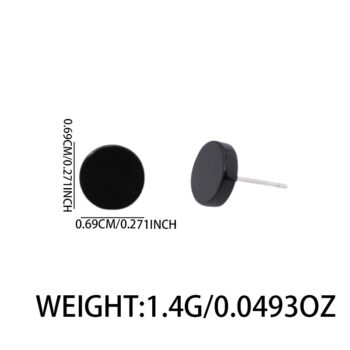 Cross-border Round Stud Earrings Glossy Black For Men - Okita Shop